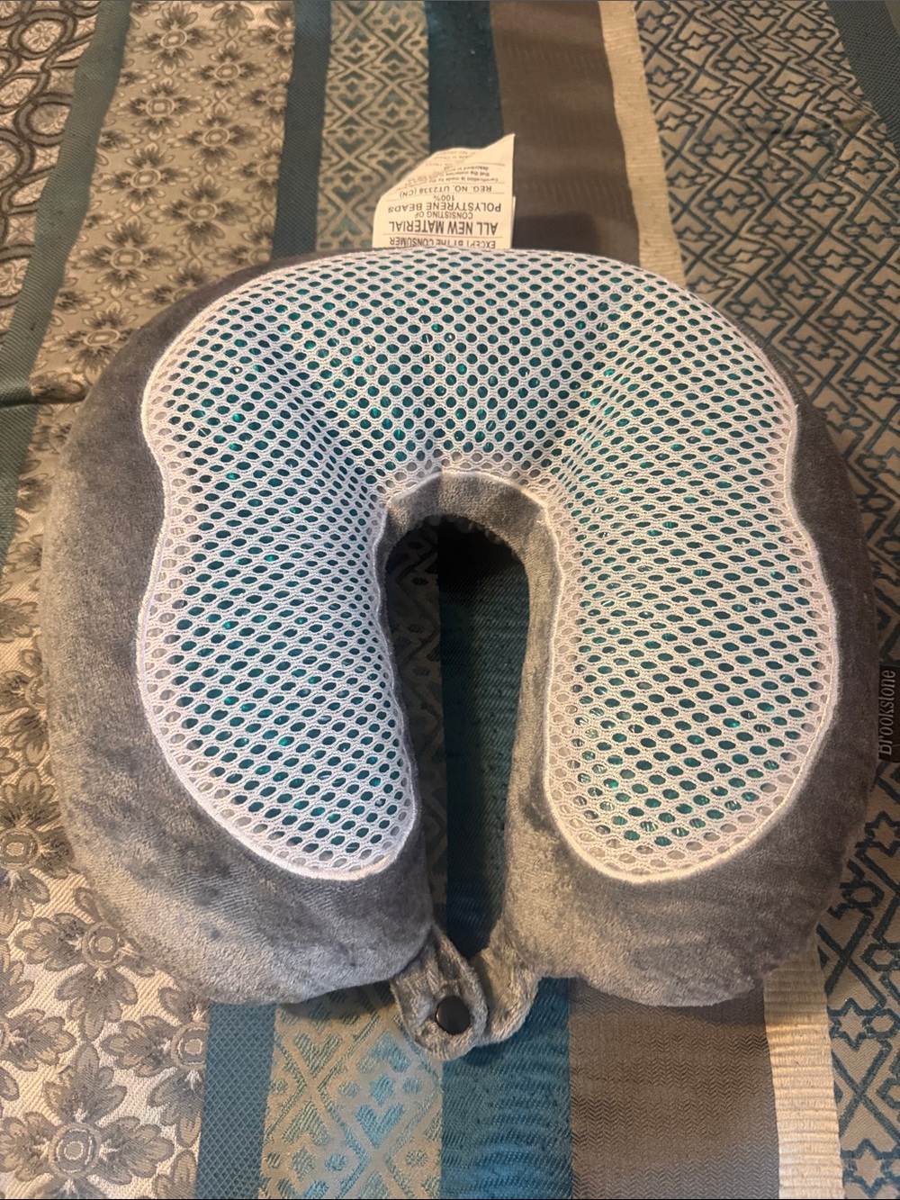 Gray Travel Neck Pillow with Breathable Mesh - Comfort Support